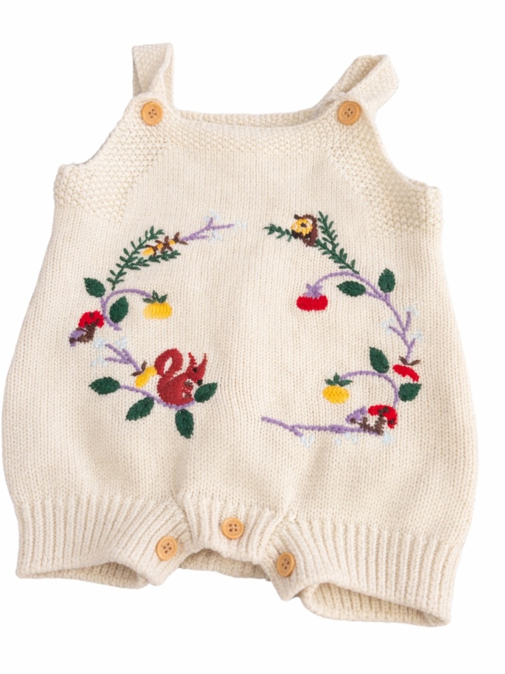 SHEIN Baby Woodland Embroidered Knit Romper 1-3M